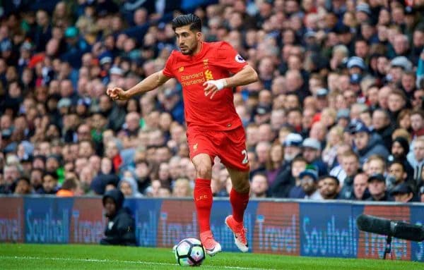 WEST BROMWICH, ENGLAND - Easter Sunday, April 16, 2017, 2016: Liverpool's Emre Can in action against West Bromwich Albion during the FA Premier League match at the Hawthorns. (Pic by David Rawcliffe/Propaganda)