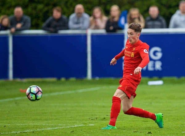 LEICESTER, ENGLAND - Easter Monday, April 17, 2017: Liverpool's captain Harry Wilson scores the third goal against Leicester City during the Under-23 FA Premier League 2 Division 1 match at Holmes Park. (Pic by David Rawcliffe/Propaganda)