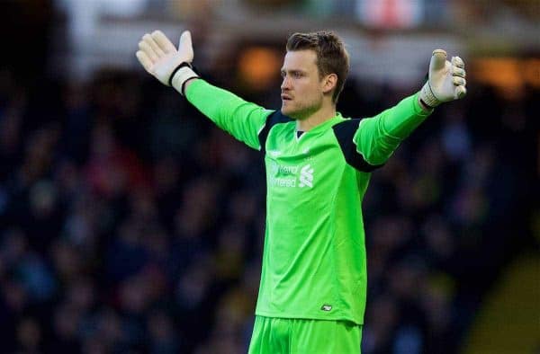 WATFORD, ENGLAND - Monday, May 1, 2017: Liverpool's goalkeeper Simon Mignolet in action against Watford during the FA Premier League match at Vicarage Road. (Pic by David Rawcliffe/Propaganda)