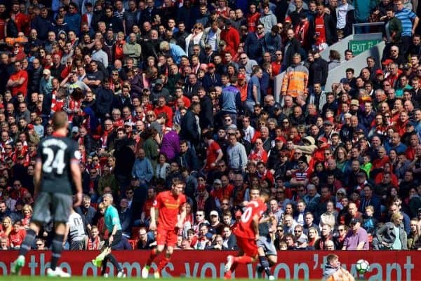 LIVERPOOL, ENGLAND - Sunday, May 7, 2017: Liverpool supporters head for the exits before the end of the game against Southampton during the FA Premier League match at Anfield. (Pic by David Rawcliffe/Propaganda)