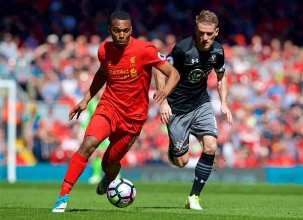 LIVERPOOL, ENGLAND - Sunday, May 7, 2017: Liverpool's Daniel Sturridge in action against Southampton during the FA Premier League match at Anfield. (Pic by David Rawcliffe/Propaganda)