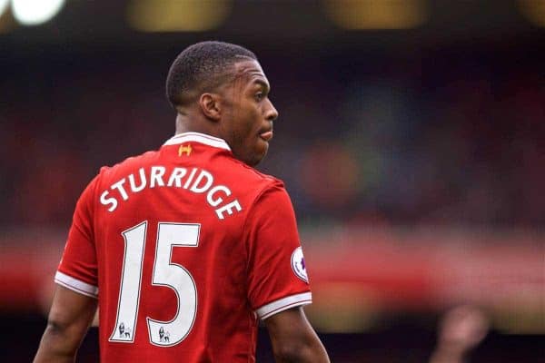 LIVERPOOL, ENGLAND - Sunday, May 21, 2017: Liverpool's Daniel Sturridge in action against Middlesbrough during the FA Premier League match at Anfield. (Pic by David Rawcliffe/Propaganda)