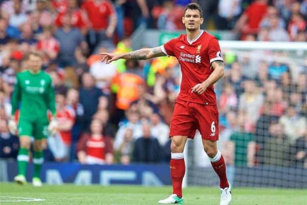 LIVERPOOL, ENGLAND - Sunday, May 21, 2017: Liverpool's Dejan Lovren in action against Middlesbrough during the FA Premier League match at Anfield. (Pic by David Rawcliffe/Propaganda)