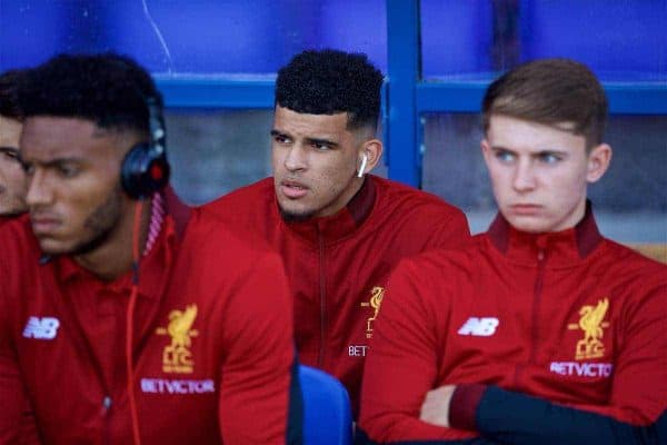 BIRKENHEAD, ENGLAND - Wednesday, July 12, 2017: Liverpool's Dominic Solanke before a preseason friendly match against Tranmere Rovers at Prenton Park. (Pic by David Rawcliffe/Propaganda)