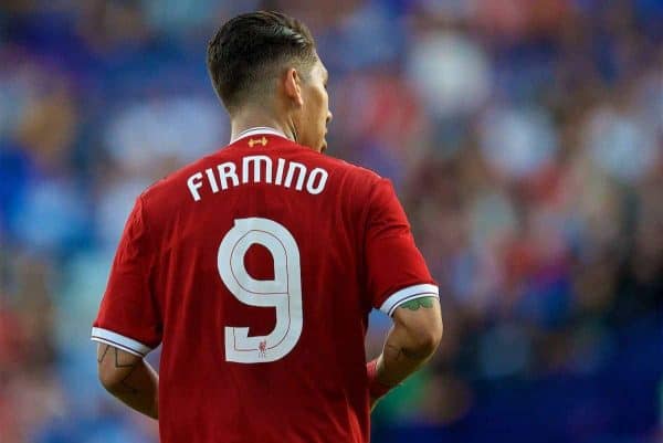 BIRKENHEAD, ENGLAND - Wednesday, July 12, 2017: Liverpool's new No. 9 Roberto Firmino in action against Tranmere Rovers during a preseason friendly match at Prenton Park. (Pic by David Rawcliffe/Propaganda)