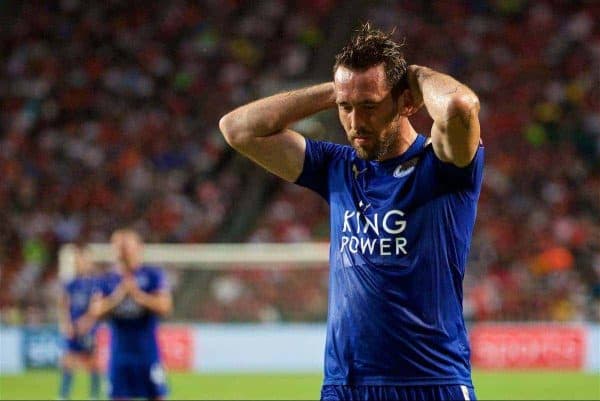 HONG KONG, CHINA - Wednesday, July 19, 2017: Leicester City's Christian Fuchs looks dejected after missing a chance against West Bromwich Albion during the Premier League Asia Trophy match between Leicester City and West Bromwich Albion at the Hong Kong International Stadium. (Pic by David Rawcliffe/Propaganda)