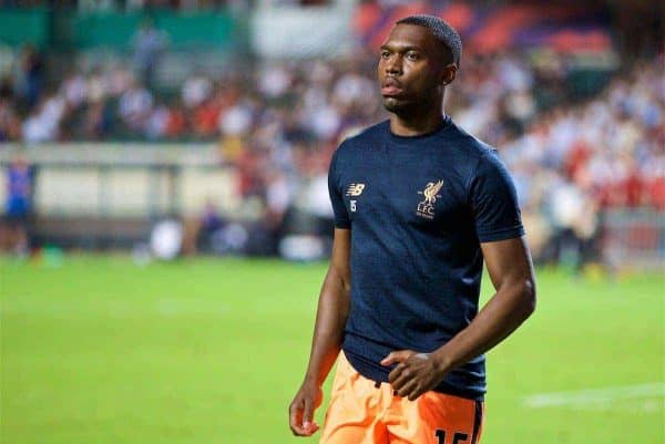 HONG KONG, CHINA - Wednesday, July 19, 2017: Liverpool's Daniel Sturridge warms-up before the Premier League Asia Trophy match between Liverpool and Crystal Palace at the Hong Kong International Stadium. (Pic by David Rawcliffe/Propaganda)