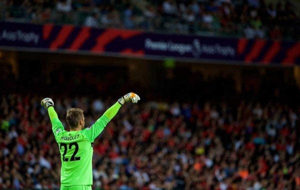 HONG KONG, CHINA - Wednesday, July 19, 2017: Liverpool's goalkeeper Simon Mignolet during the Premier League Asia Trophy match between Liverpool and Crystal Palace at the Hong Kong International Stadium. (Pic by David Rawcliffe/Propaganda)