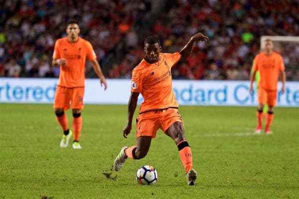 HONG KONG, CHINA - Wednesday, July 19, 2017: Liverpool's Georginio Wijnaldum during the Premier League Asia Trophy match between Liverpool and Crystal Palace at the Hong Kong International Stadium. (Pic by David Rawcliffe/Propaganda)