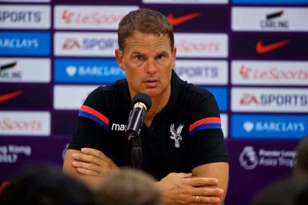 HONG KONG, CHINA - Wednesday, July 19, 2017: Crystal Palace's manager Frank de Boer during a post-match press conference after the Premier League Asia Trophy match between Liverpool and Crystal Palace at the Hong Kong International Stadium. (Pic by David Rawcliffe/Propaganda)