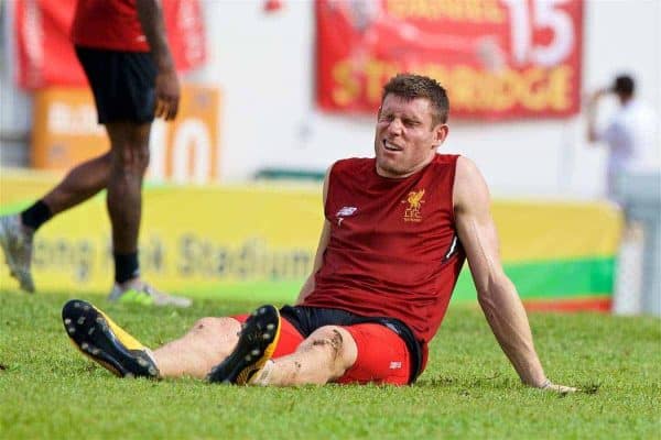 HONG KONG, CHINA - Friday, July 21, 2017: Liverpool's James Milner during a training session at the Mong Kok Stadium during the Premier League Asia Trophy 2017. (Pic by David Rawcliffe/Propaganda)