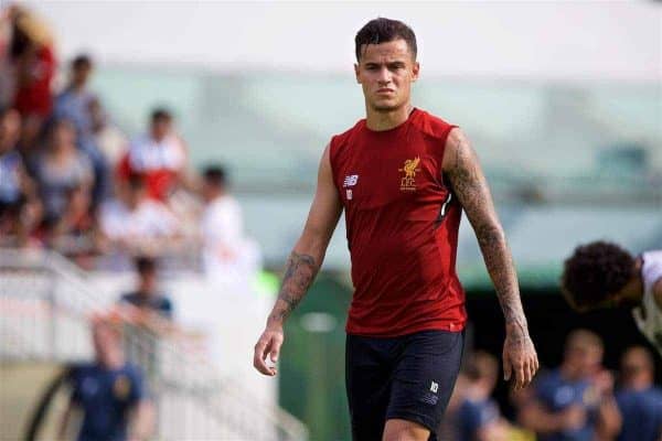 HONG KONG, CHINA - Friday, July 21, 2017: Liverpool's Philippe Coutinho Correia during a training session at the Mong Kok Stadium during the Premier League Asia Trophy 2017. (Pic by David Rawcliffe/Propaganda)