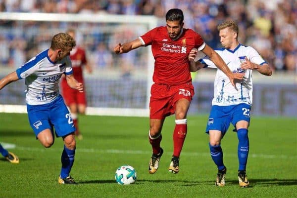 BERLIN, GERMANY - Saturday, July 29, 2017: Liverpool's Emre Can during a preseason friendly match celebrating 125 years of football for Liverpool and Hertha BSC Berlin at the Olympic Stadium. (Pic by David Rawcliffe/Propaganda)