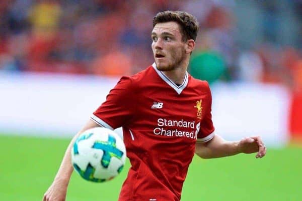 BERLIN, GERMANY - Saturday, July 29, 2017: Liverpool's Andy Robertson during a preseason friendly match celebrating 125 years of football for Liverpool and Hertha BSC Berlin at the Olympic Stadium. (Pic by David Rawcliffe/Propaganda)