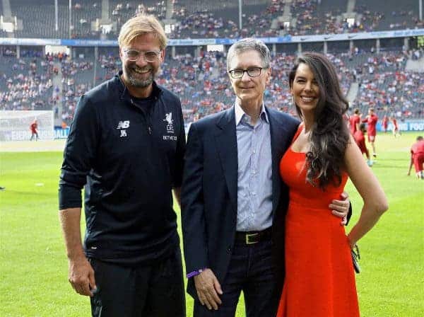 BERLIN, GERMANY - Saturday, July 29, 2017: Liverpool's owner John W. Henry and wife Linda Pizzuti with manager Jürgen Klopp before a preseason friendly match celebrating 125 years of football for Liverpool and Hertha BSC Berlin at the Olympic Stadium. (Pic by David Rawcliffe/Propaganda)