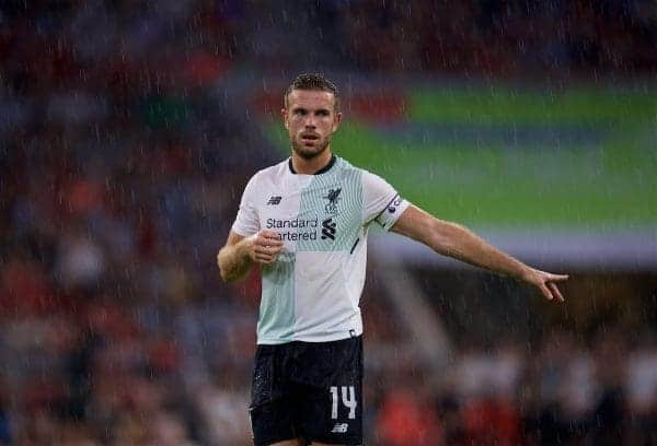 MUNICH, GERMANY - Tuesday, August 1, 2017: Liverpool's captain Jordan Henderson during the Audi Cup 2017 match between FC Bayern Munich and Liverpool FC at the Allianz Arena. (Pic by David Rawcliffe/Propaganda)