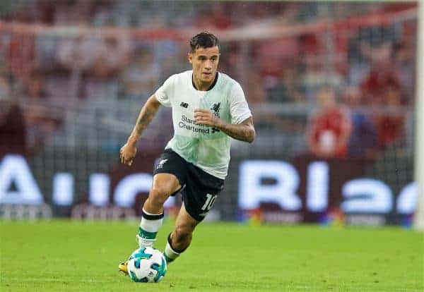 MUNICH, GERMANY - Tuesday, August 1, 2017: Liverpool's Philippe Coutinho Correia during the Audi Cup 2017 match between FC Bayern Munich and Liverpool FC at the Allianz Arena. (Pic by David Rawcliffe/Propaganda)