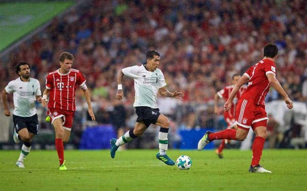 MUNICH, GERMANY - Tuesday, August 1, 2017: Liverpool's Roberto Firmino during the Audi Cup 2017 match between FC Bayern Munich and Liverpool FC at the Allianz Arena. (Pic by David Rawcliffe/Propaganda)