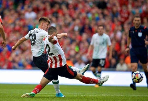 DUBLIN, REPUBLIC OF IRELAND - Saturday, August 5, 2017: Liverpool's Ben Woodburn scores the second goal during a preseason friendly match between Athletic Club Bilbao and Liverpool at the Aviva Stadium. (Pic by David Rawcliffe/Propaganda)