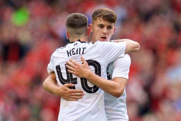 DUBLIN, REPUBLIC OF IRELAND - Saturday, August 5, 2017: Liverpool's Ben Woodburn celebrates scoring the second goal during a preseason friendly match between Athletic Club Bilbao and Liverpool at the Aviva Stadium. (Pic by David Rawcliffe/Propaganda)