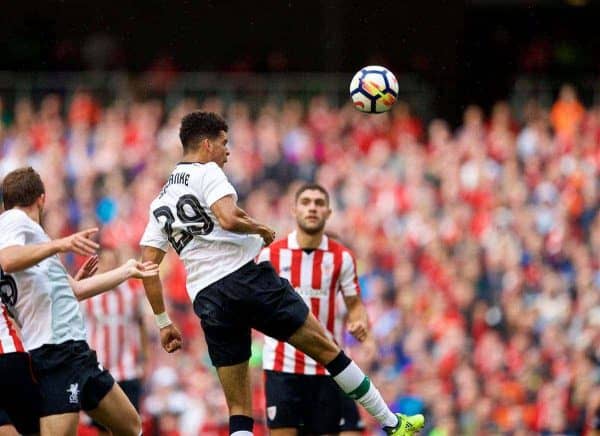 DUBLIN, REPUBLIC OF IRELAND - Saturday, August 5, 2017: Liverpool's Dominic Solanke scores the third goal during a preseason friendly match between Athletic Club Bilbao and Liverpool at the Aviva Stadium. (Pic by David Rawcliffe/Propaganda)