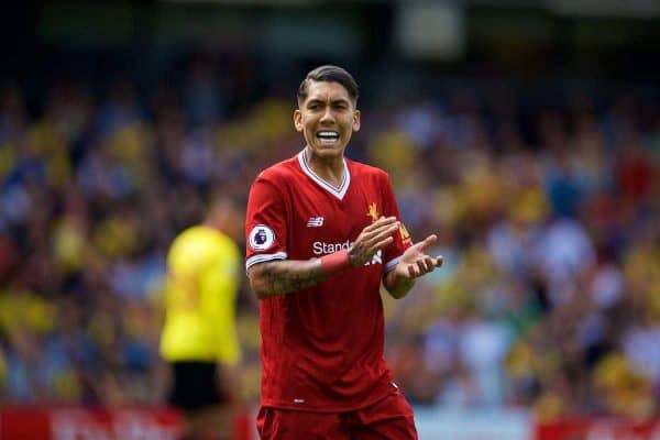 WATFORD, ENGLAND - Saturday, August 12, 2017: Liverpool's Roberto Firmino during the FA Premier League match between Watford and Liverpool at Vicarage Road. (Pic by David Rawcliffe/Propaganda)