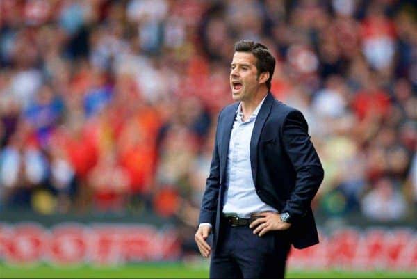 WATFORD, ENGLAND - Saturday, August 12, 2017: Watford's manager Marco Silva during the FA Premier League match between Watford and Liverpool at Vicarage Road. (Pic by David Rawcliffe/Propaganda)