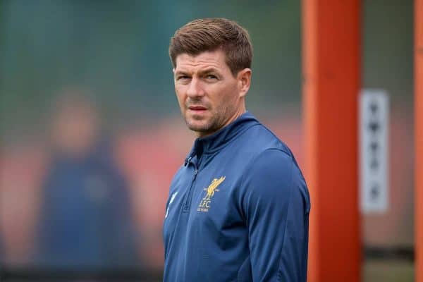 KIRKBY, ENGLAND - Saturday, August 19, 2017: Liverpool's Under-18 manager Steven Gerrard during an Under-18 FA Premier League match between Liverpool and Blackburn Rovers at the Kirkby Academy. (Pic by David Rawcliffe/Propaganda)