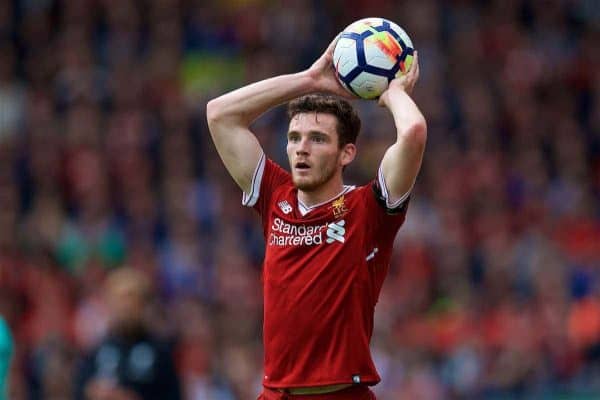 LIVERPOOL, ENGLAND - Saturday, August 19, 2017: Liverpool's Andy Robertson during the FA Premier League match between Liverpool and Crystal Palace at Anfield. (Pic by David Rawcliffe/Propaganda)