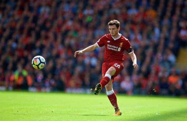 LIVERPOOL, ENGLAND - Saturday, August 19, 2017: Liverpool's Andy Robertson during the FA Premier League match between Liverpool and Crystal Palace at Anfield. (Pic by David Rawcliffe/Propaganda)