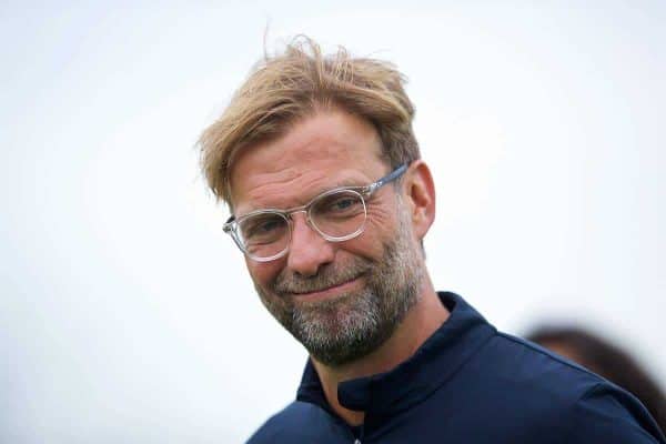 LIVERPOOL, ENGLAND - Tuesday, August 22, 2017: Liverpool's manager Jürgen Klopp during a training session at Melwood Training Ground ahead of the UEFA Champions League Play-Off 2nd Leg match against TSG 1899 Hoffenheim. (Pic by David Rawcliffe/Propaganda)