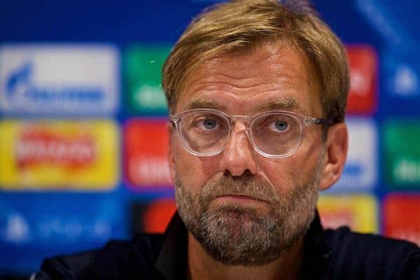 LIVERPOOL, ENGLAND - Tuesday, August 22, 2017: Liverpool's manager Jürgen Klopp during a press conference at Melwood Training Ground ahead of the UEFA Champions League Play-Off 2nd Leg match against TSG 1899 Hoffenheim. (Pic by David Rawcliffe/Propaganda)