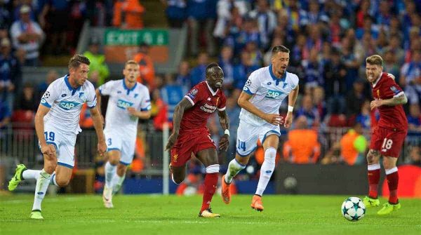 LIVERPOOL, ENGLAND - Wednesday, August 23, 2017: Liverpool's Sadio Mane during the UEFA Champions League Play-Off 2nd Leg match between Liverpool and TSG 1899 Hoffenheim at Anfield. (Pic by David Rawcliffe/Propaganda)