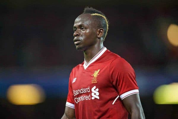 LIVERPOOL, ENGLAND - Wednesday, August 23, 2017: Liverpool's Sadio Mane during the UEFA Champions League Play-Off 2nd Leg match between Liverpool and TSG 1899 Hoffenheim at Anfield. (Pic by David Rawcliffe/Propaganda)