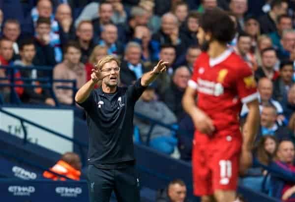 MANCHESTER, ENGLAND - Saturday, September 9, 2017: Liverpool's manager Jürgen Klopp reacts during the FA Premier League match between Manchester City and Liverpool at the City of Manchester Stadium. (Pic by David Rawcliffe/Propaganda)