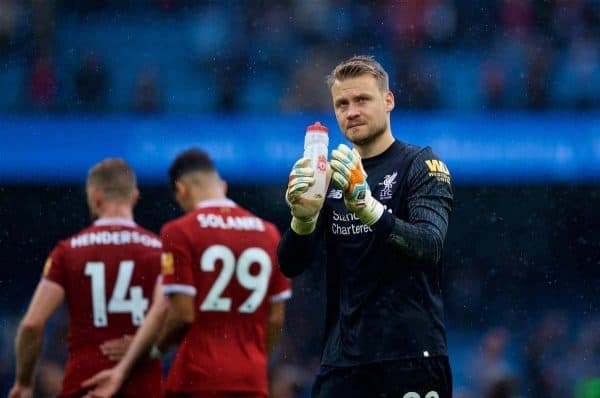 MANCHESTER, ENGLAND - Saturday, September 9, 2017: Liverpool's goalkeeper Simon Mignolet looks dejected after his side's 4-0 defeat during the FA Premier League match between Manchester City and Liverpool at the City of Manchester Stadium. (Pic by David Rawcliffe/Propaganda)