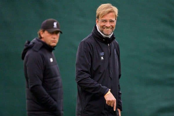 LIVERPOOL, ENGLAND - Tuesday, September 12, 2017: Liverpool's manager Jürgen Klopp during a training session at Melwood Training Ground ahead of the UEFA Champions League Group E match against Sevilla FC. (Pic by David Rawcliffe/Propaganda)