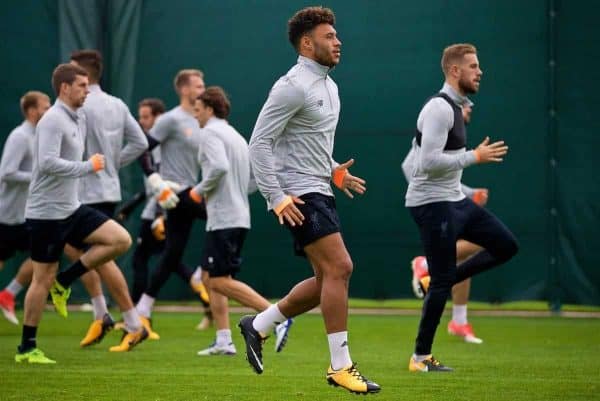 LIVERPOOL, ENGLAND - Tuesday, September 12, 2017: Liverpool's Alex Oxlade-Chamberlain during a training session at Melwood Training Ground ahead of the UEFA Champions League Group E match against Sevilla FC. (Pic by David Rawcliffe/Propaganda)