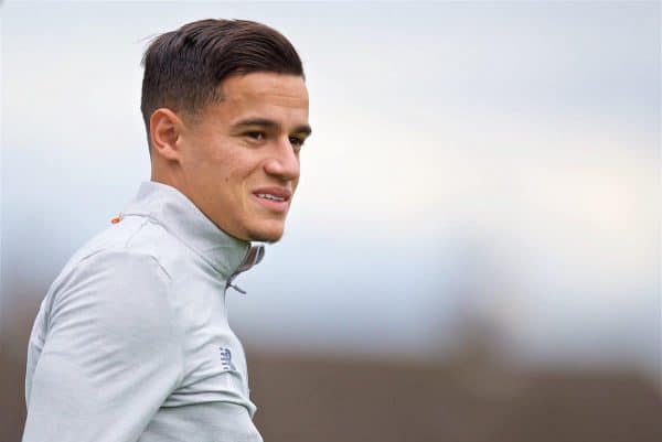 LIVERPOOL, ENGLAND - Tuesday, September 12, 2017: Liverpool's Philippe Coutinho Correia during a training session at Melwood Training Ground ahead of the UEFA Champions League Group E match against Sevilla FC. (Pic by David Rawcliffe/Propaganda)