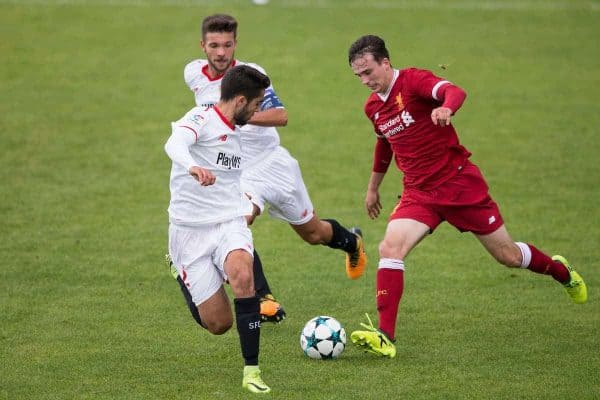 BIRKENHEAD, ENGLAND - Wednesday, September 13, 2017: Liverpool's Liam Millar during the UEFA Youth League Group E match between Liverpool and Sevilla at Prenton Park. (Pic by Paul Greenwood/Propaganda)