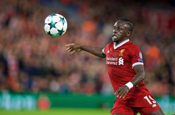 LIVERPOOL, ENGLAND - Wednesday, September 13, 2017: Liverpool's Sadio Mane during the UEFA Champions League Group E match between Liverpool and Sevilla at Anfield. (Pic by David Rawcliffe/Propaganda)