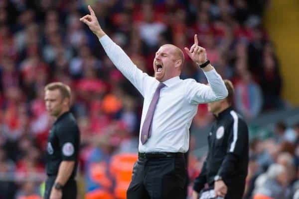 LIVERPOOL, ENGLAND - Saturday, September 16, 2017: Burnleyís manager Sean Dyche reacts during the FA Premier League match between Liverpool and Burnley at Anfield. (Pic by Peter Powell/Propaganda)