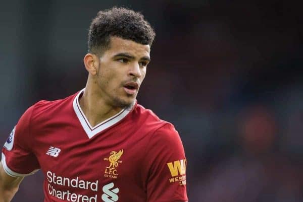 LIVERPOOL, ENGLAND - Saturday, September 16, 2017: Liverpool Dominic Solanke in action during the FA Premier League match between Liverpool and Burnley at Anfield. (Pic by Peter Powell/Propaganda)