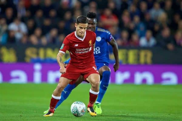 LEICESTER, ENGLAND - Saturday, September 23, 2017: Liverpool's Philippe Coutinho Correia during the Football League Cup 3rd Round match between Leicester City and Liverpool at the King Power Stadium. (Pic by David Rawcliffe/Propaganda)