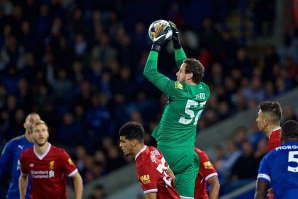 LEICESTER, ENGLAND - Saturday, September 23, 2017: Liverpool's goalkeeper Danny Ward during the Football League Cup 3rd Round match between Leicester City and Liverpool at the King Power Stadium. (Pic by David Rawcliffe/Propaganda)