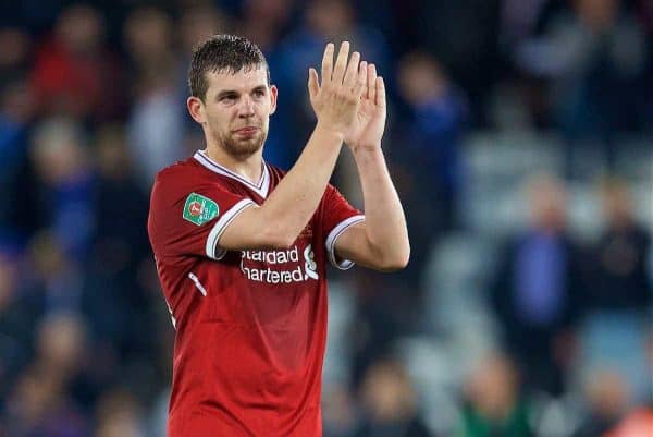 LEICESTER, ENGLAND - Saturday, September 23, 2017: Liverpool's Jon Flanagan looks dejected as his side lose 2-0 during the Football League Cup 3rd Round match between Leicester City and Liverpool at the King Power Stadium. (Pic by David Rawcliffe/Propaganda)