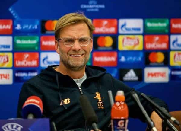 MOSCOW, RUSSIA - Monday, September 25, 2017: Liverpool's manager Jürgen Klopp during a press conference at the Sheraton Aiport Hotel ahead of the UEFA Champions League Group E match against Spartak Moscow FC. (Pic by David Rawcliffe/Propaganda)