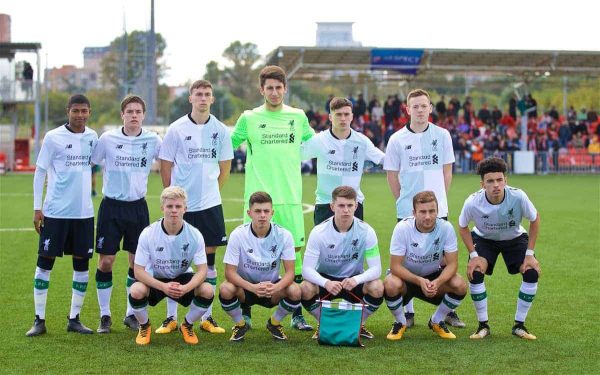 MOSCOW, RUSSIA - Tuesday, September 26, 2017: Liverpool players line-up for a team group photograph before the UEFA Youth League Group E match between Liverpool and Spartak Moscow FC at the Spartak Academy.(Pic by David Rawcliffe/Propaganda)