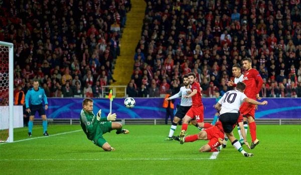 MOSCOW, RUSSIA - Tuesday, September 26, 2017: Liverpool's Philippe Coutinho Correia scores the first equalising goal during the UEFA Champions League Group E match between Spartak Moscow and Liverpool at the Otkrytie Arena. (Pic by David Rawcliffe/Propaganda)