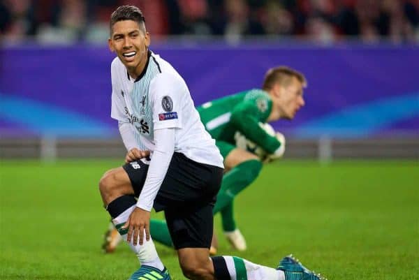 MOSCOW, RUSSIA - Tuesday, September 26, 2017: Liverpool's Roberto Firmino looks dejected after missing a chance during the UEFA Champions League Group E match between Spartak Moscow and Liverpool at the Otkrytie Arena. (Pic by David Rawcliffe/Propaganda)